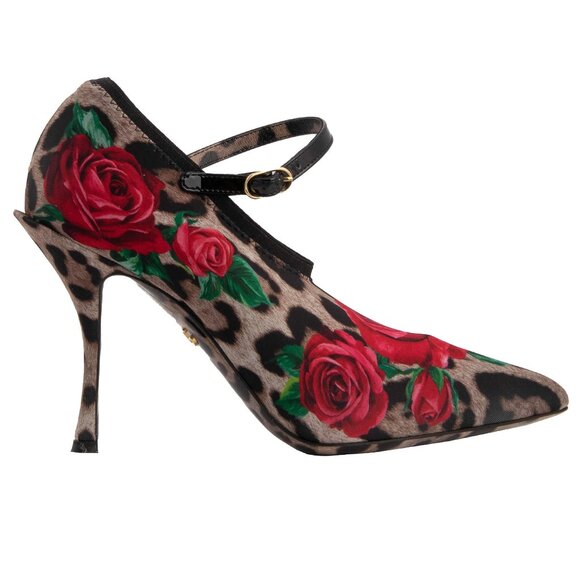 Dolce & Gabbana - Leopard Rose Fabric Leather Pumps Heels LORI Black Brown Red E - Picture 5 of 5